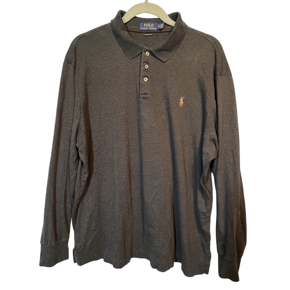 Polo Ralph Lauren Mens Polo Shirt Classic Fit XL Gray Long Sleeve Cotton Pony